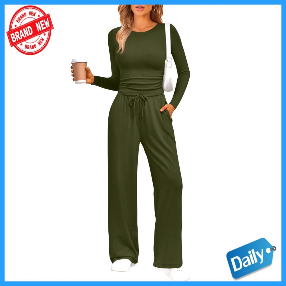 Rayon Spandex Lounge Set Wide Leg Pants Long Sleeve Travel Sweatsuit